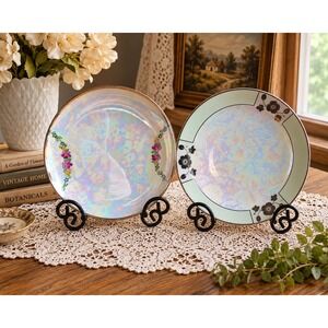 Vintage Hand Painted Porcelain Plates Set of 2 Jorgensen Thomas Bavaria Iridesce